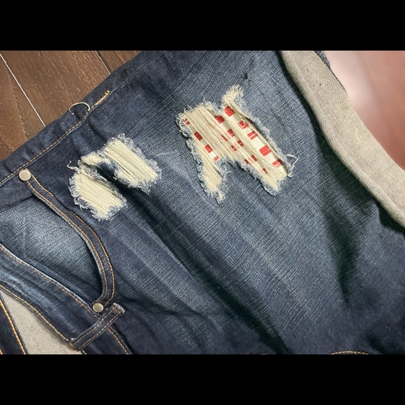 Torrid distressed patchwork mini Jean shorts - Picture 1 of 5